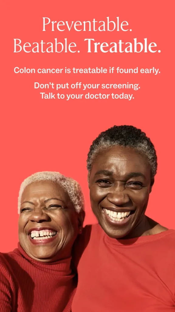 A colon cancer ad for Intermountain Health featuring two women smiling