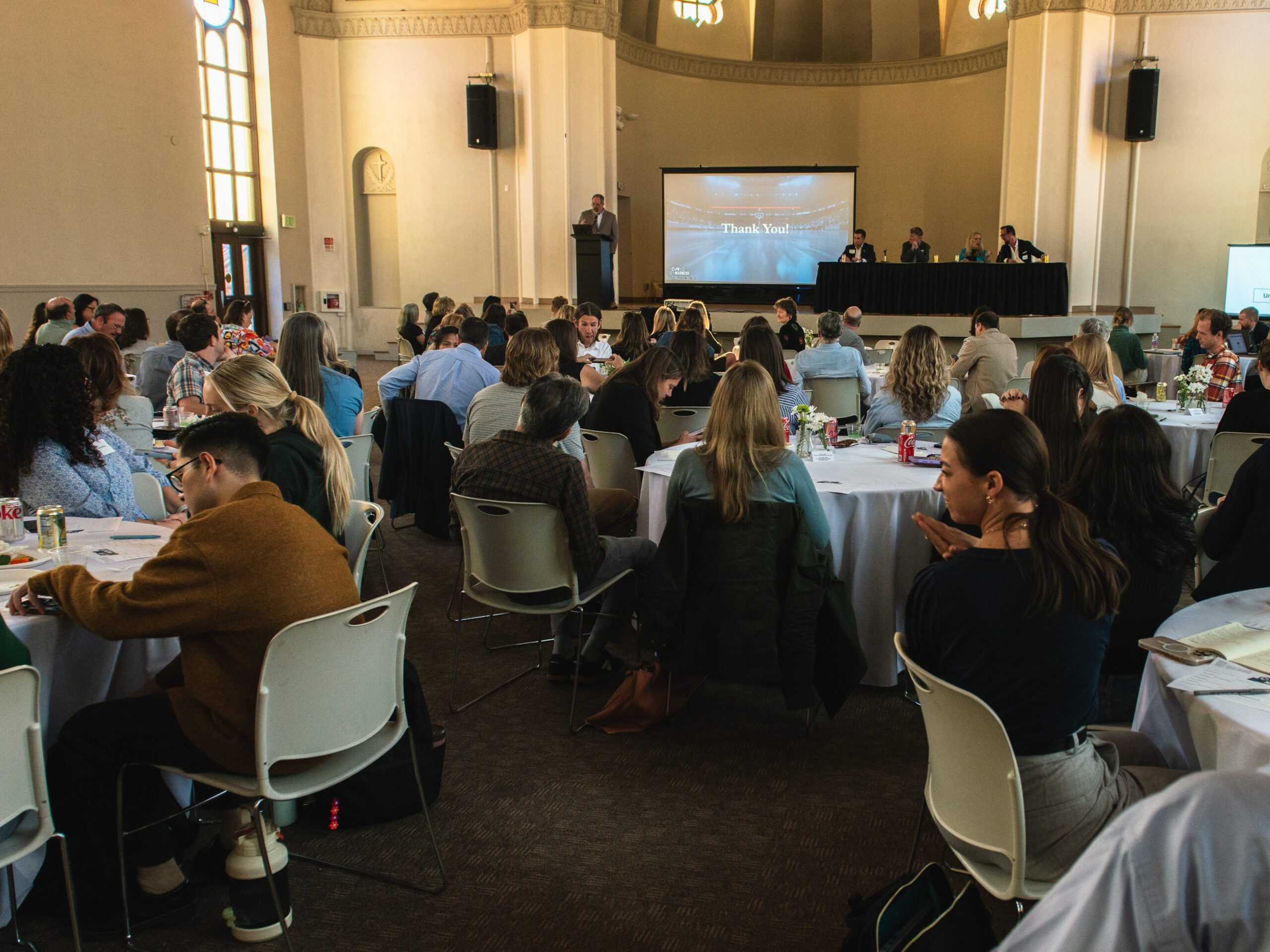 Guests vote on the worst crises at GFM's PR Madness Crisis Panel event at Aurora Campus in Denver.