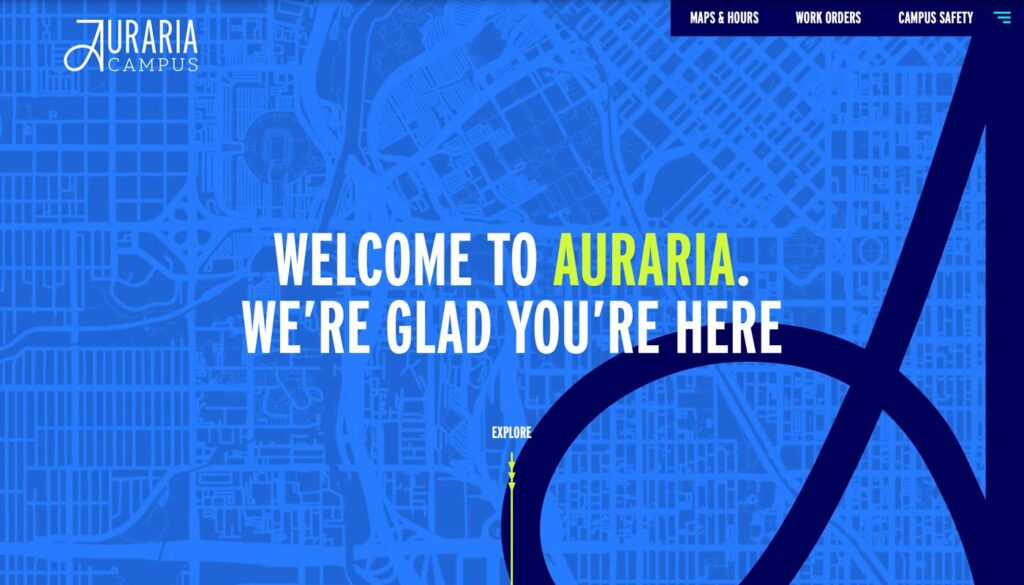 A screenshot of the new Auraria Campus homepage